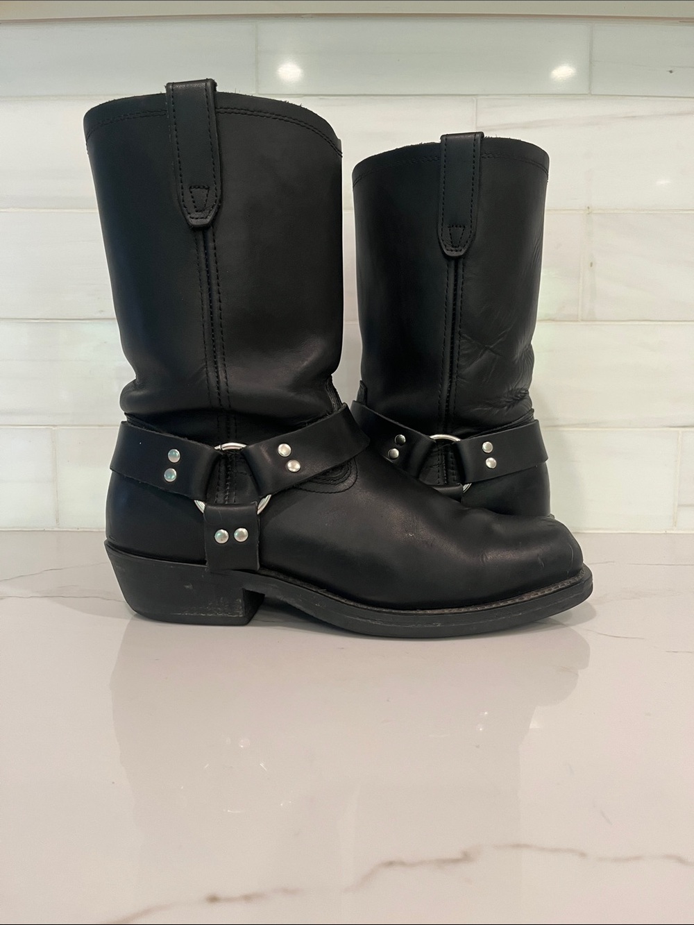 Dingo Mens Motorcycle Boots Leather Dean Harness Strap Black DI19057 SZ 11EW